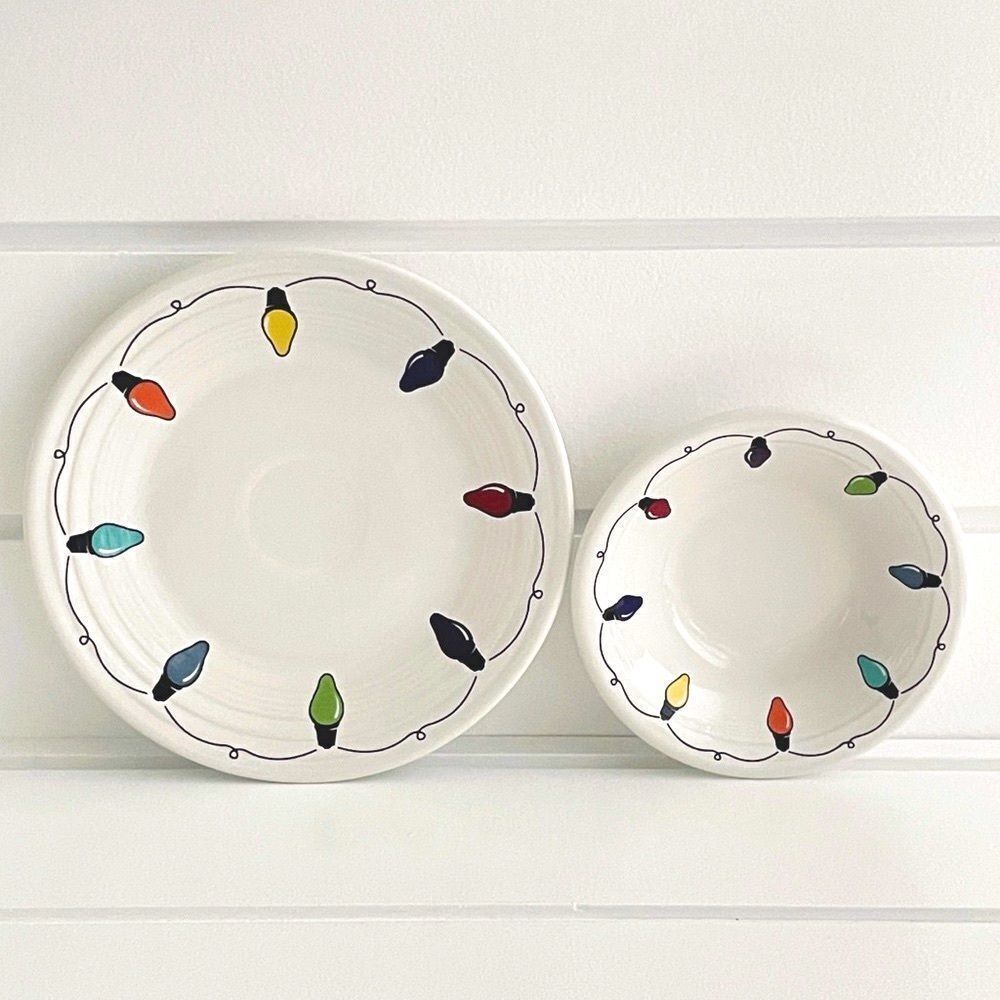 Fiesta Christmas String of Lights 9” Luncheon Plate & Stacking Cereal Bowl